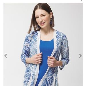Chico’s Sz 1 Lightweight Cardigan Exploded Ikat Sheer Jacket- Perfect w/ Jeans.